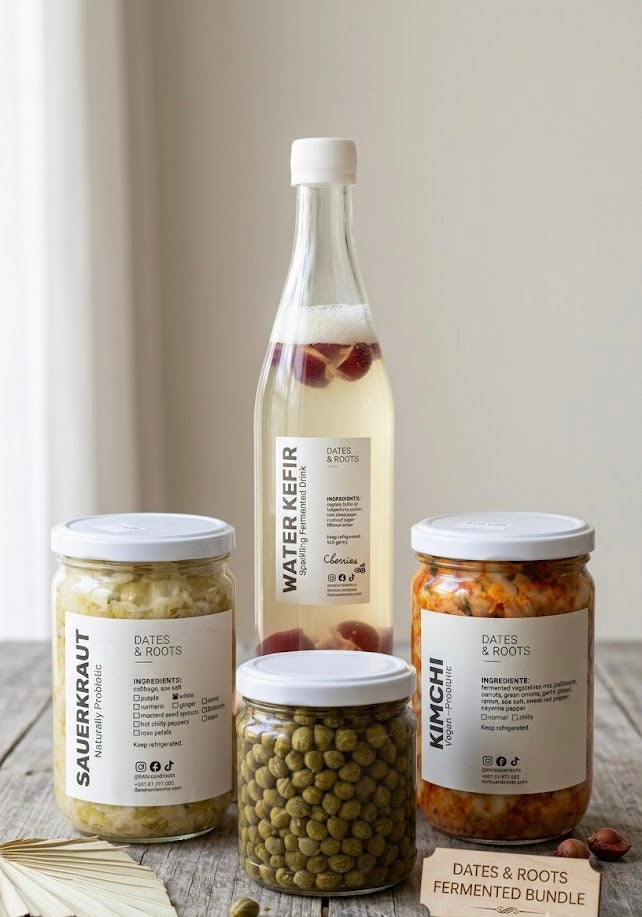 happy gut bundle 2 - Buy 1 sauerkraut white + 1 kimchi + 1 caper get 1 free water kefir