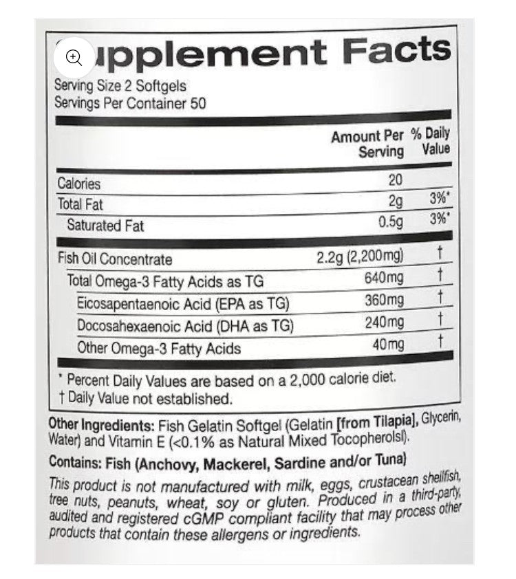 California Gold Nutrition Omega-3 Premium Fish Oil - 100 Fish Gelatin Softgels