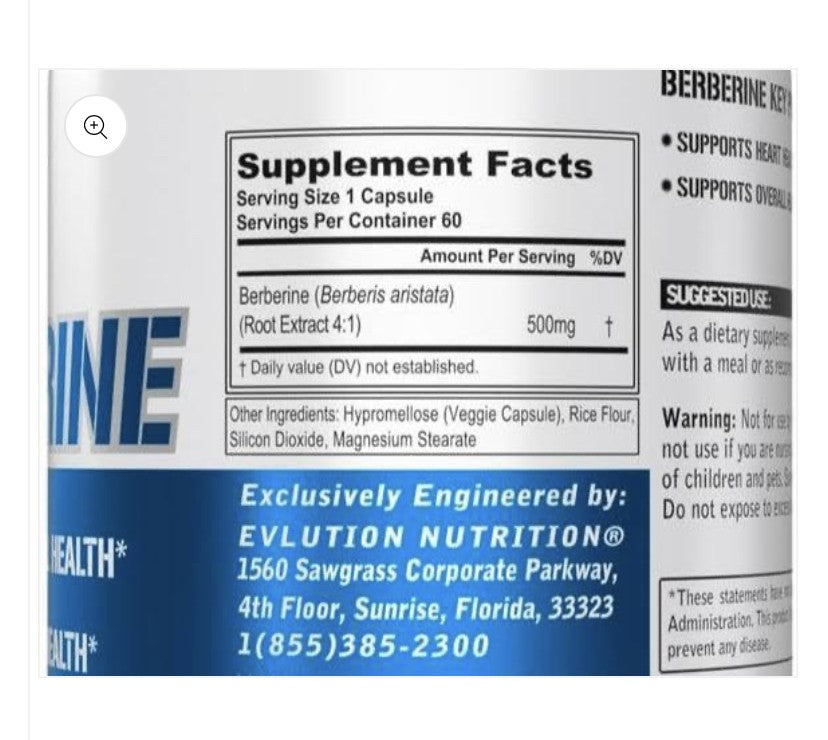Evlution Nutrition  Berberine, 500mg, 60  Capsules
