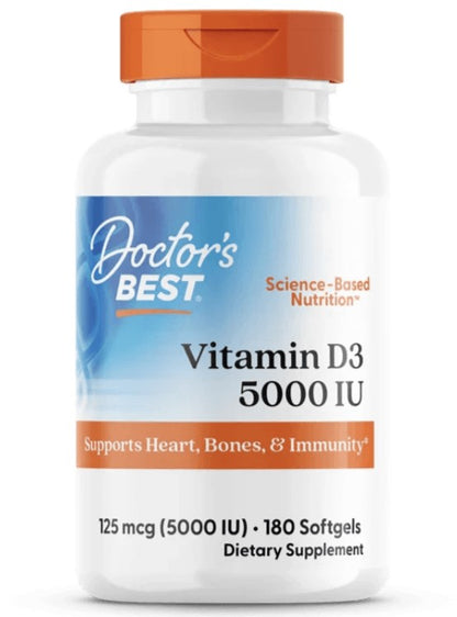Doctor's Best, Vitamin D3, 125 mcg (5,000 IU), 180  Softgels