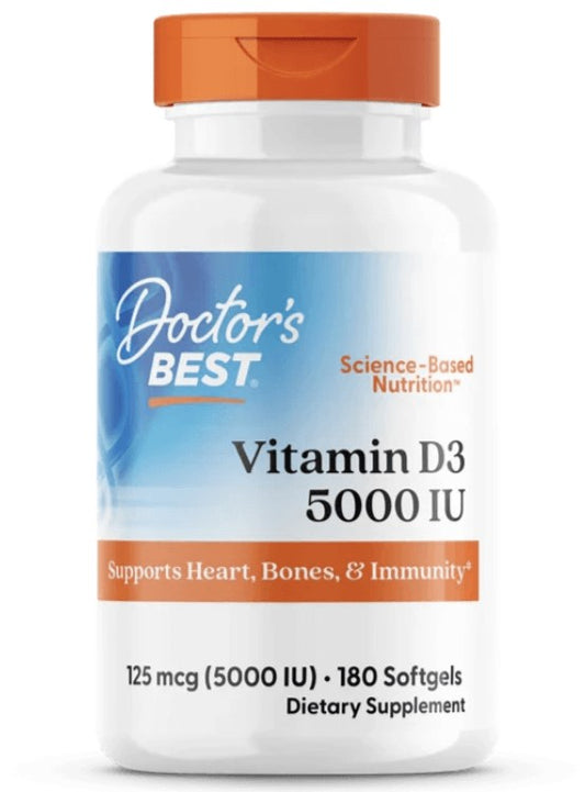 Doctor's Best, Vitamin D3, 125 mcg (5,000 IU), 180  Softgels