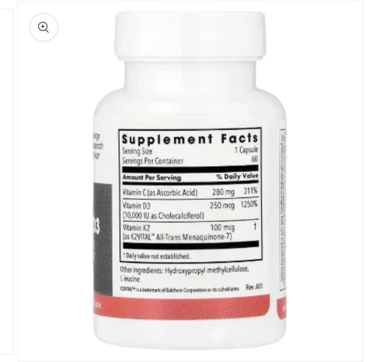 Vitamin D3 with Vitamin K2  MK-7 60 Vegetarian  Capsules