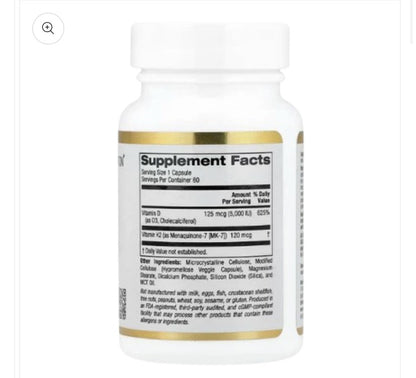 Vitamin D3 + K2 (MK-7) - 60  Veggie Capsules | Bone, Heart & Immune Support