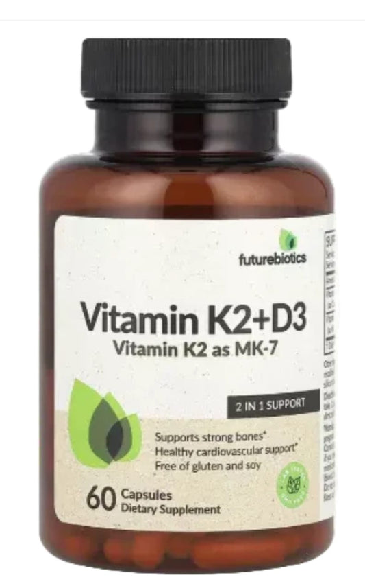  Futurebiotics Vitamin K2+D3 - 60 capsules | Bone health, heart support & calcium balance.
