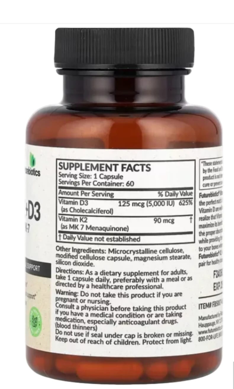  Futurebiotics Vitamin K2+D3 - 60 capsules | Bone health, heart support & calcium balance.