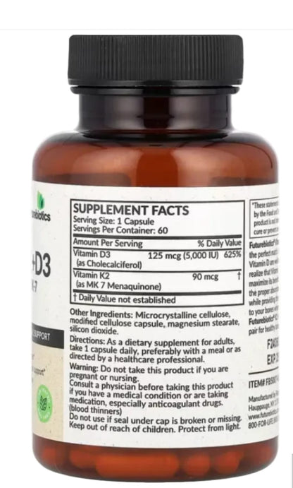  Futurebiotics Vitamin K2+D3 - 60 capsules | Bone health, heart support & calcium balance.