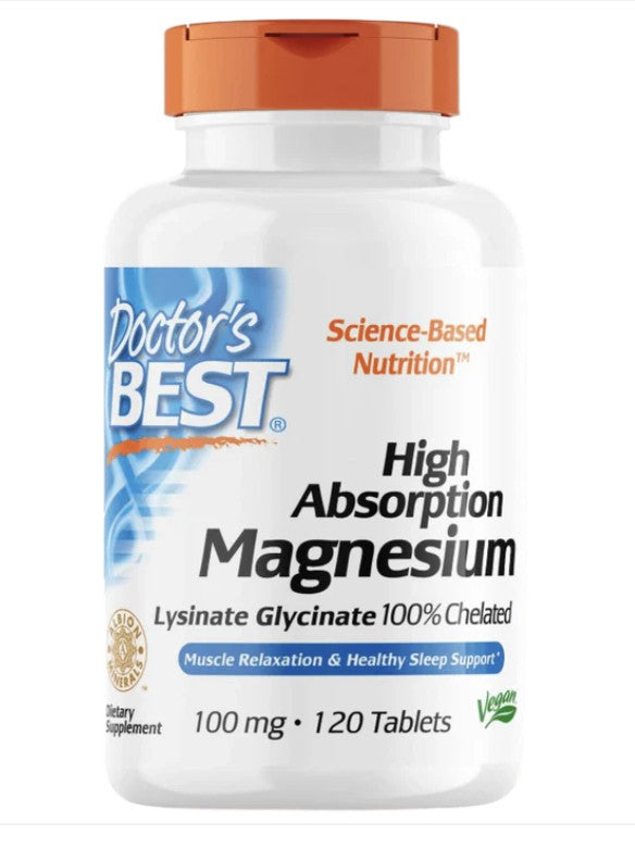 Doctor's Best High  Absorption Magnesium Glycinate Lysinate, 100%  Chelated, 100 mg, 120Tablets