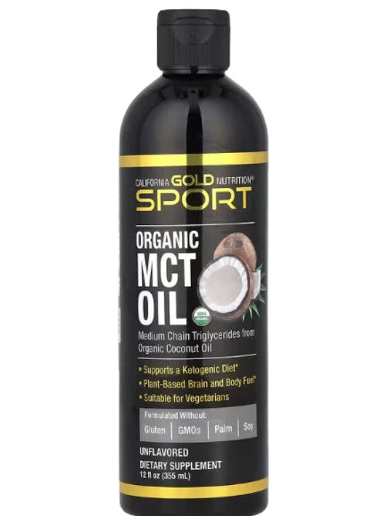 California Gold Nutrition  SPORT Organic MCT Oil - 12 fl oz (355 ml) |  Unflavored Keto-Friendly