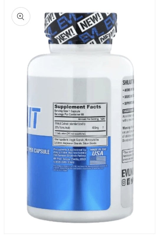 Evlution Nutrition Shilajit, Energy & Mood Support, 400mg Shilajit Extract, 60  Servings